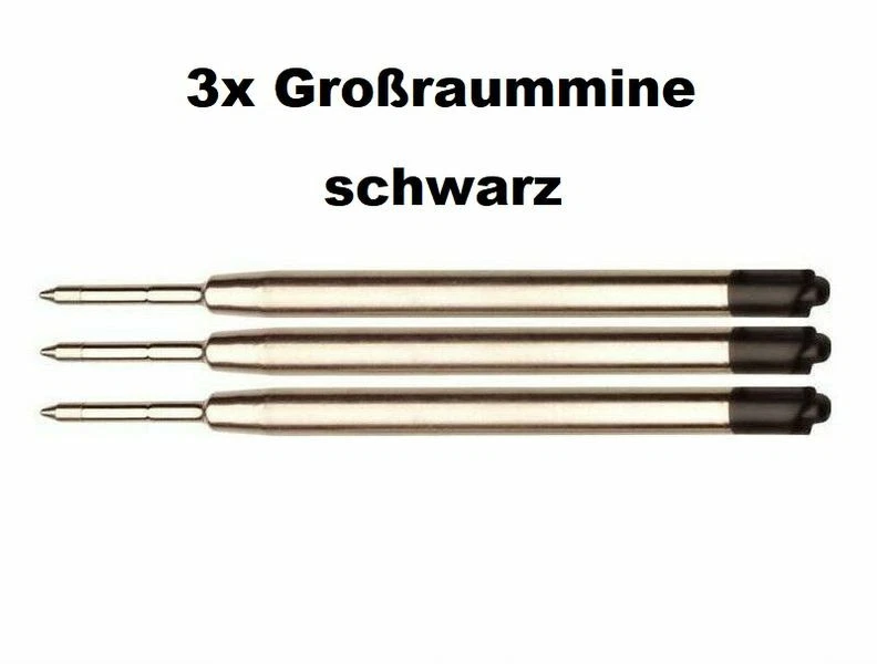 3x Metall Großraum-Mine SCHWARZ, passend für Parker-System Kugelschreiberminen