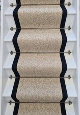 Herringbone Berber Beige Stain Free Stair Runner with 100% Black Cotton Border