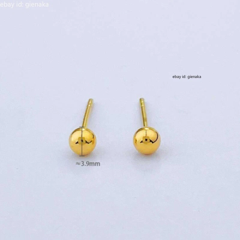 Pendientes de bola lisos de oro amarillo puro 999 de 24 quilates para mujer 0,92-1,1 g Foto 2 de 4