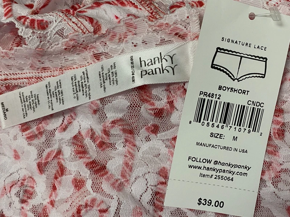 $40 Hanky Panky Para Mujer Blanco Bastón de Caramelo Estampado Malla Pantalones Cortos para Niño Bragas Talla M Foto 3 de 3