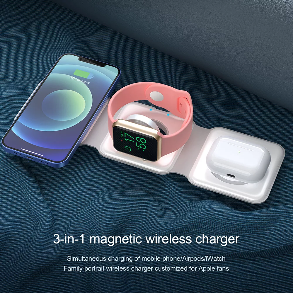 Chargeur sans fil pliable 3 en 1 adapté pour Apple iPhone / Apple Watch /  AirPods 