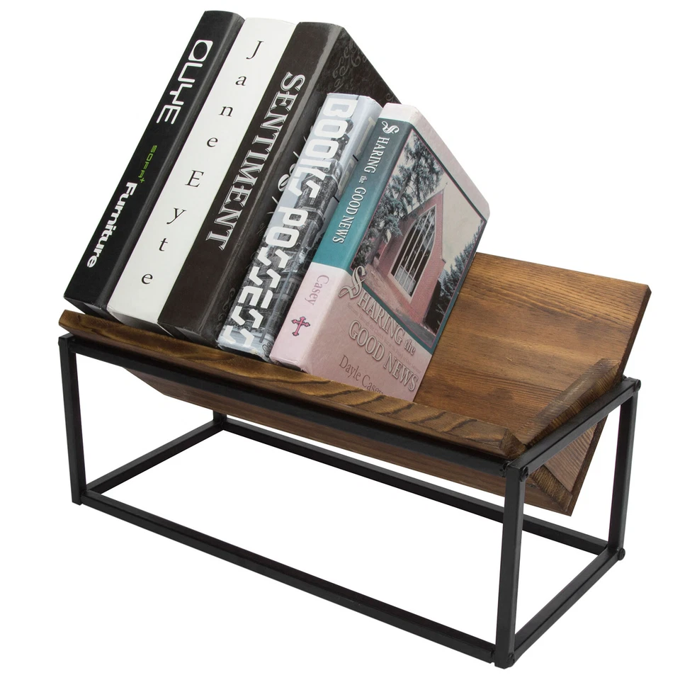 MyGift Burnt Wood and Industrial Metal Trough Style Desktop Storage Bookcase - Image 2 of 4