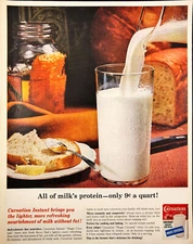 1962 Carnation Nonfat Instant Dry Milk Vintage Print Ad Glass Milk Jar Honey