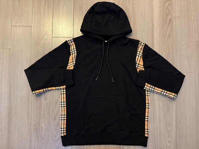 Burberry Vintage Check Panel Cotton Hoodie black sz L | eBay