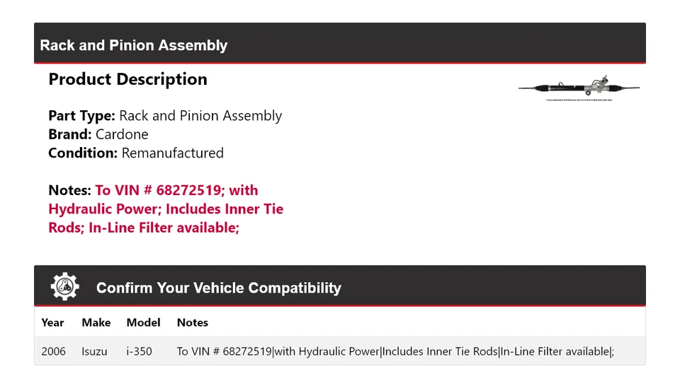 Montaje de piñón y bastidor Isuzu i-350 2006 cartón Foto 2 de 4