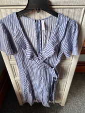 Blue & White Striped Dress Wrap Ruffle striped Xhiliration Dress Small