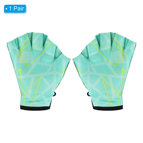  Swimming Aquatic Gloves, Webbed Swim Gloves Printing Water Medium Light Green - Picture 4 of 8