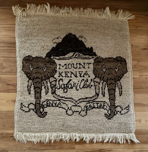 VTG 1986 Handwoven Wool Rug Hanging Mount Kenya Safari Club Elephant African