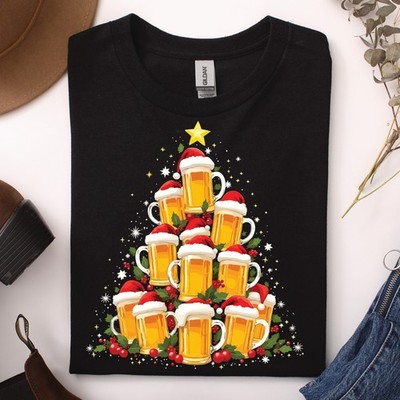 Lustiges Bier Weihnachtsbaum T-Shirt Xmas Beer Tree Geschenk Herren Damen