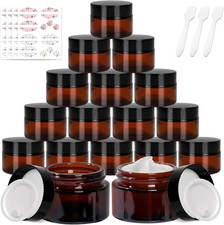 1 Oz Amber Glass Jars,24 Pack Empty Cosmetic Containers with Black Screw Lids,Re