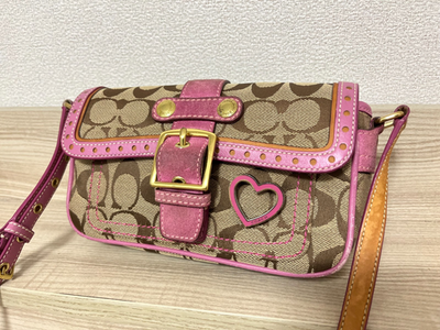 COACH Signature Soho Mini Shoulder Bag Heart Pink Canvas Suede
