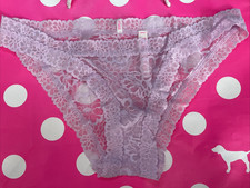 2016 Victoria Secret PINK Floral Lace String Bikini Panties NEW L Sheer Lavender