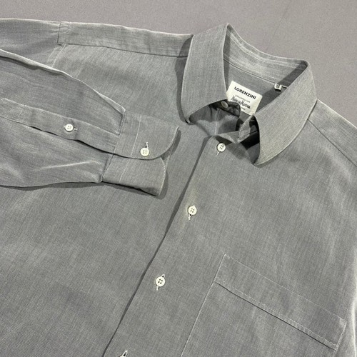 Lorenzini Shirt Neiman Marcus Italian Cotton Micro Pattern Grey Mens 15.5 39 R