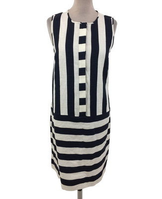 Jaeger Women s Shift Dress Size 10 White Navy Striped Pure Linen New F1