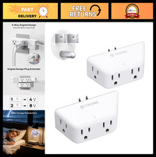Multi Plug Outlet Extender 2 Pack - Surge Protector with 4 Sockets, 3 Way Splitt