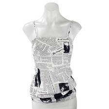 Superdown White Black Newspaper Print Sleeveless Cami Camisole Tank Top Size XS