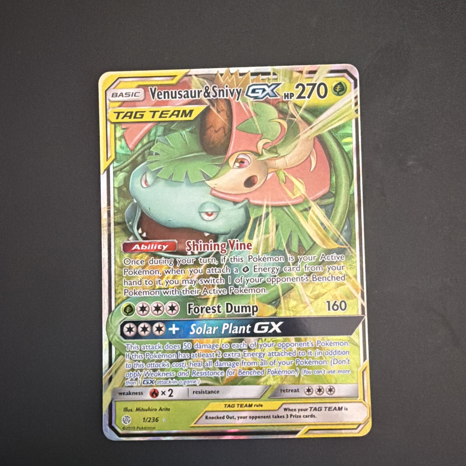 Pokémon TCG Cosmic Eclipse Venusaur & Snivy-GX 1/236 Holo English NM