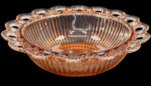 Anchor Hocking Old Colony Pink Depression Glass Serving Bowl Open Lace Edge - Picture 2 of 4