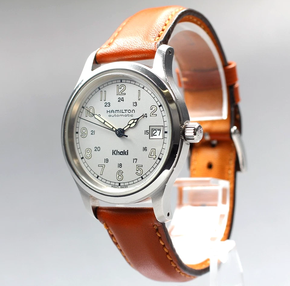 Conjunto completo [quase perfeito] relógio masculino Hamilton cáqui campo automático 9721B do Japão - Imagem 4 de 4