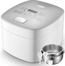 Rice Cooker Stainless Steel Inner Pot 5 Cup White Low Carb 24H Timer Keep Warm