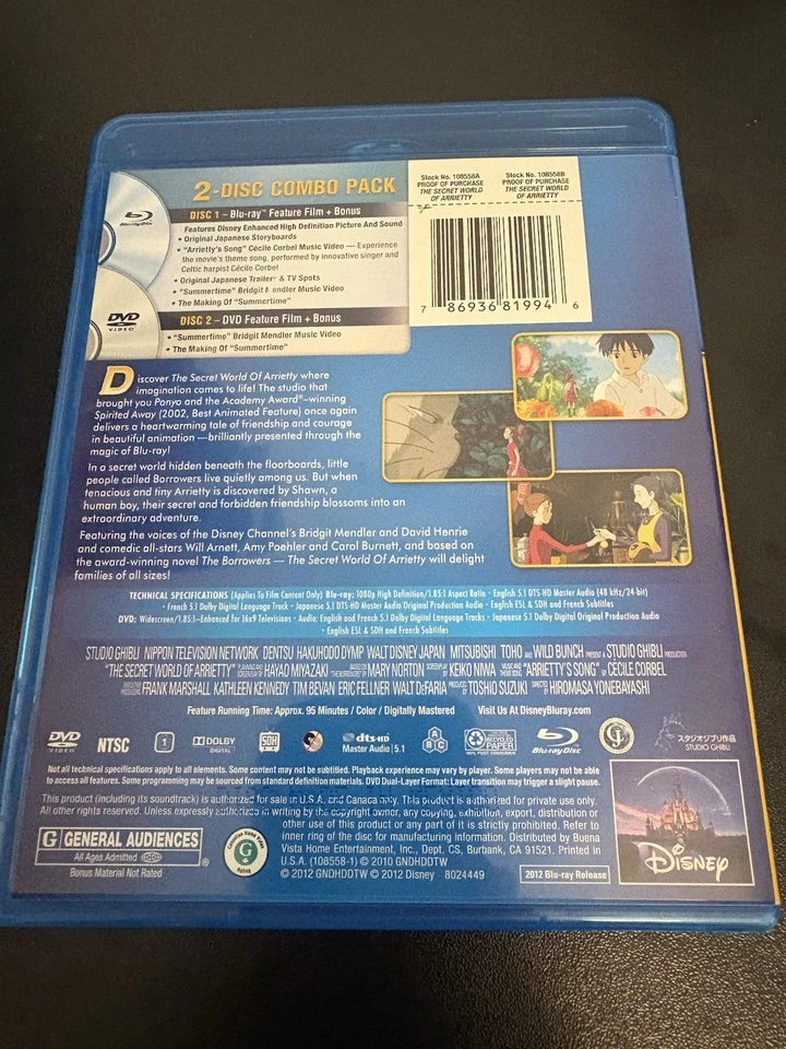 The Secret World of Arrietty (Blu-ray/DVD, 2012, 2-Disc Set) Studio Ghibli Foto 3 de 3