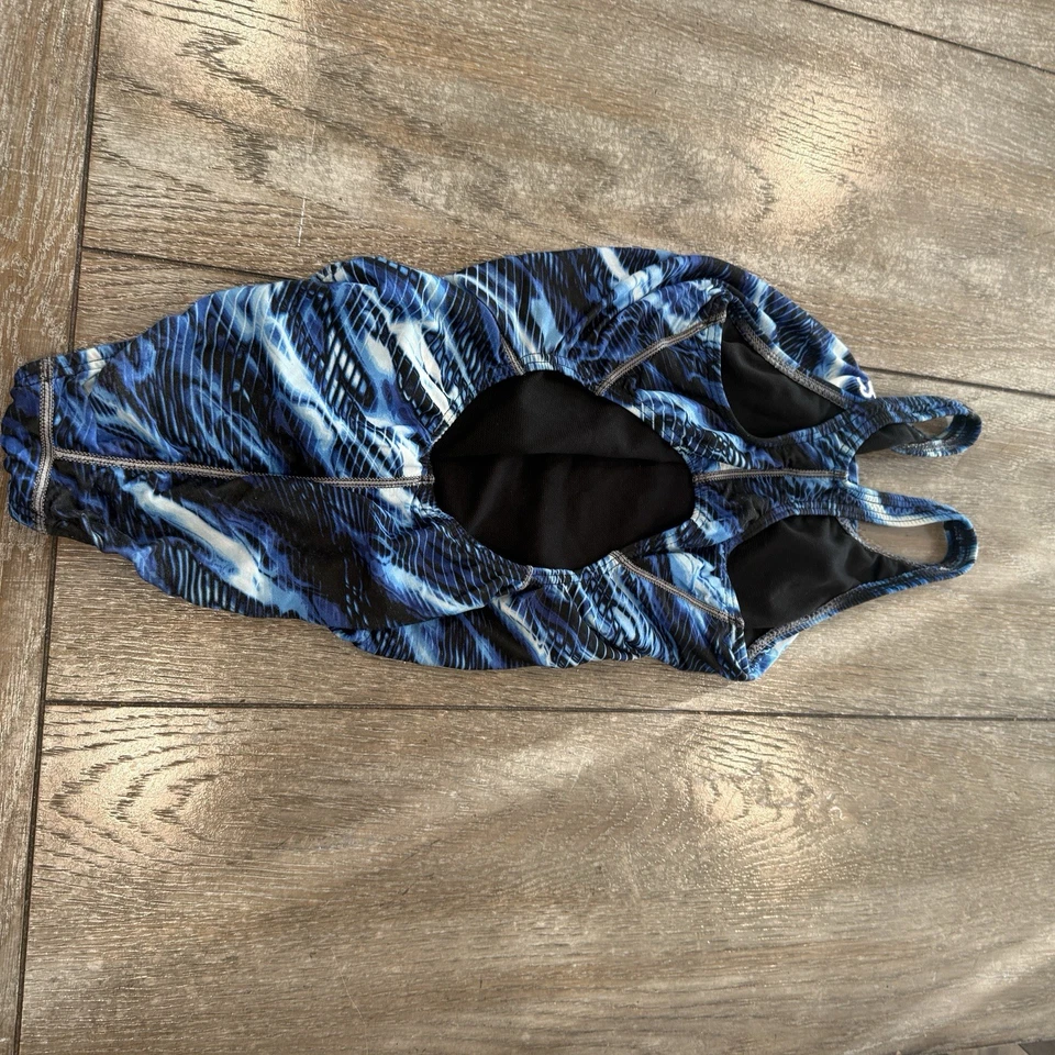 TYR DuraFast Elite Oil Slick Diamondfit Swimsuit Blue Youth Girls Sz 24 OnePiece - Image 3 of 3