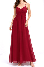 Azazie Burgundy Chiffon Spaghetti Strap Formal Gown Womens 6 Prom Dress Red Lace