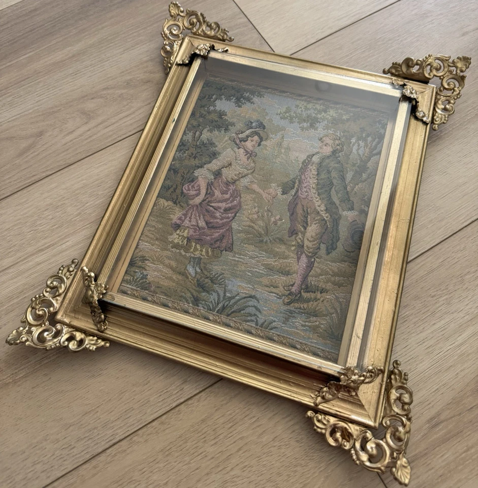 Vintage Framed Tapestry French Gobelin Victorian Wall Picture Decor Embroidery - Image 2 of 4