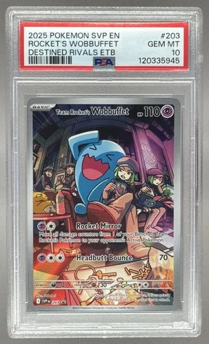 Team Rocket's Wobbuffet 2025 Pokemon Destined Rivals ETB Promo #203 PSA 10
