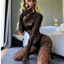 Women's Sexy Backless Jumpsuits Top See Through Full Sleeve Bodysuit  Fashion