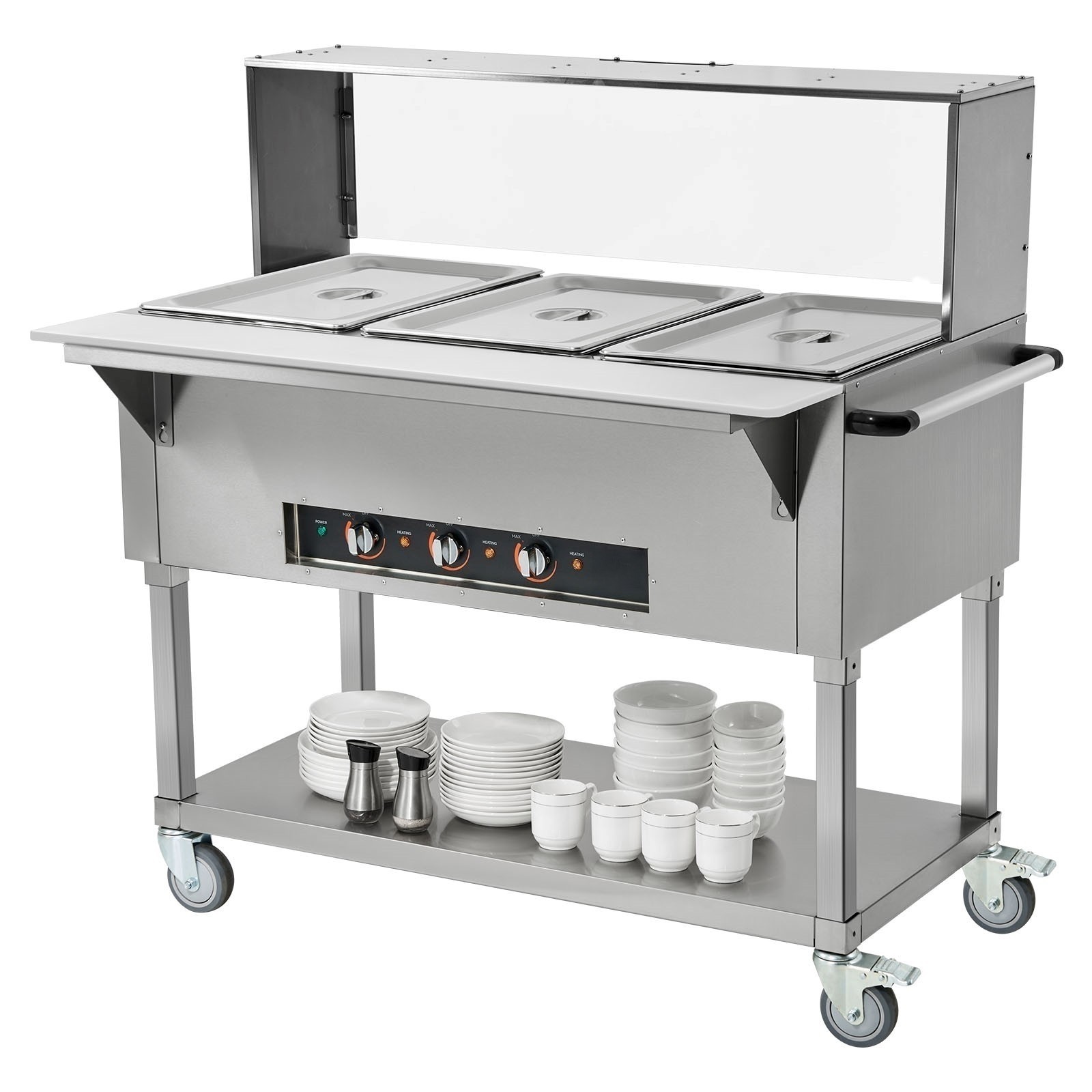 3-Pan Steam Table Electric Commercial Food Warmer 3x20.6QT Acrylic Sneeze Guard