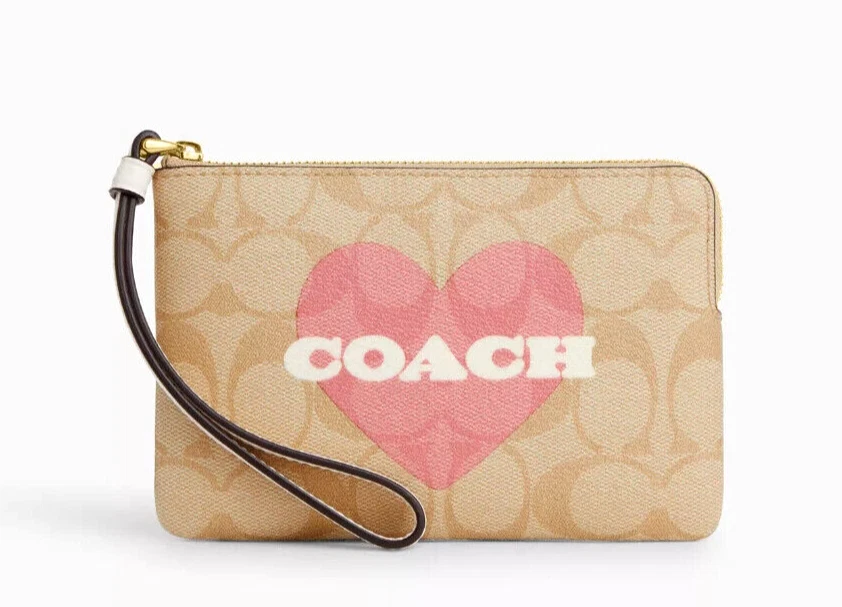 COACH Braccialetto Angolare Zip Firmato Tela Con Stampa Cuore CP436 NUOVO?NUOVO CON ETICHETTE?NUOVO CON ETICHETTE