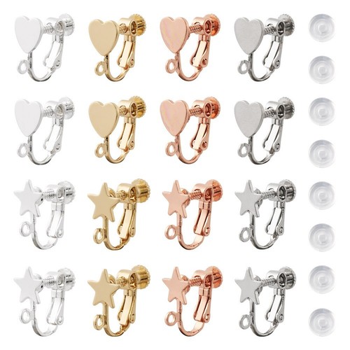 16Pcs Brass Star Heart Clip-on Earring Findings Screw Back Ear Wire Non Pierced - Picture 2 of 9