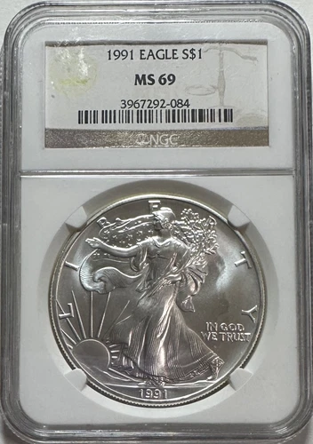 1991 U.S. 90% Silver American Eagle $1 Dollar - NGC MS69