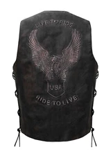 Dream Apparel Men's Distressed Brown Vest, Side Laces with Emboss Eagle