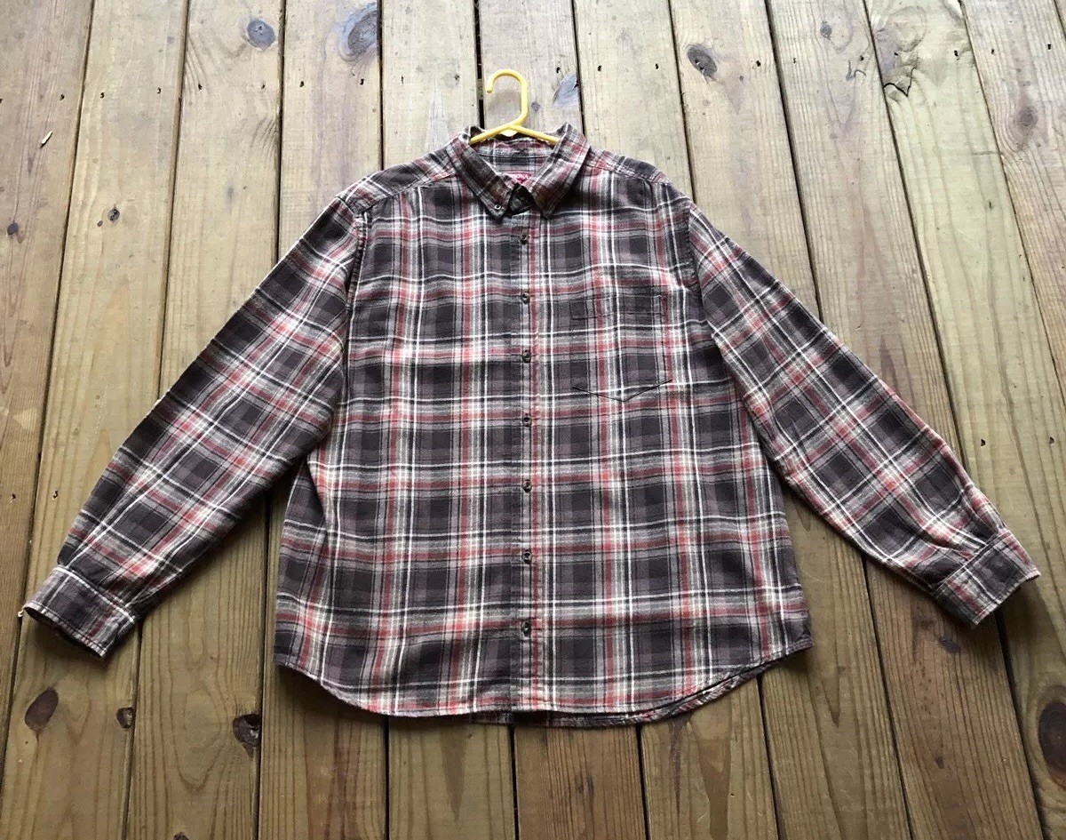 Merona men's size XL brown plaid button up long sleeve flannel