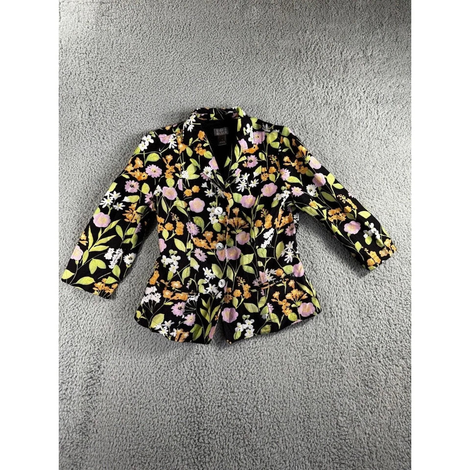 Sigrid Olsen Blazer Women 4 Floral Linen 3/4 Sleeve Jacket Boho Business Casual - Image 3 of 4