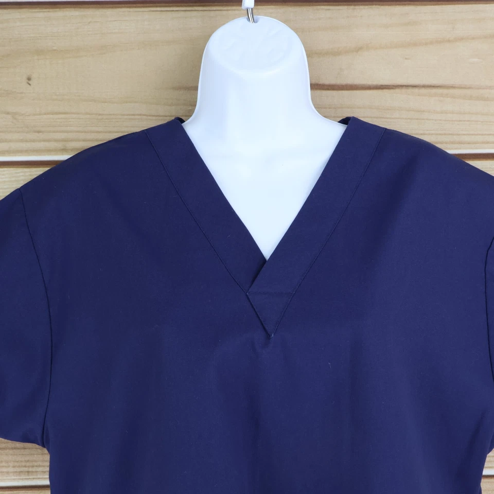Crest Scrubs Top Unisex Size S Dark Blue Polyester Blend Pockets V-Neck Medical - Image 4 of 4