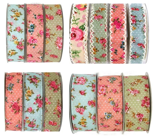 VINTAGE STYLE ROSE PRINT 25MM-38MM RIBBON Lace Edge/ Wired Edge or Cut Edge