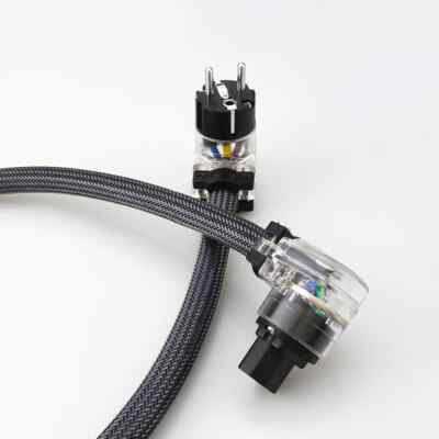 OFC Pure Copper Cord Right Angle EU Schuko HiFi Audio Mains Supply Power Cable