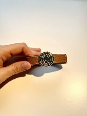 Hermes Clou de Selle Brown Leather Palladium Looping Hermes Clou de Selle Brown Leather Palladium Looping