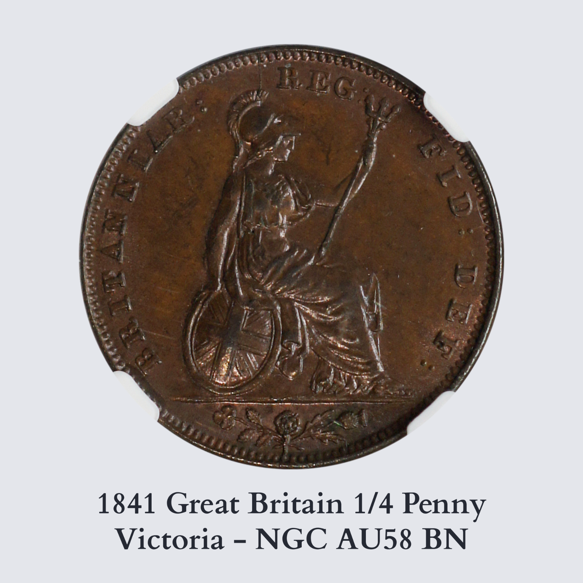 イギリス　ヴィクトリアファージング（1/4ペニー）1861年 NGCXF45BN イギリス・ヴィクトリア Farthing(1/4 Penny )銅貨 1861年 NGC