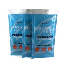 Lot Of 3 Pk-Homedics PPE Kit Protection On The Go-Mask, Latex Free Gloves Wipes