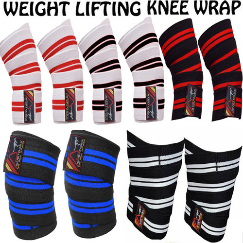 WEIGHT LIFTING STRAPS HEAVY DUTY KNEE WRAPS WEIGHT LIFTING/BODYBUILDING GYM - Picture 1 of 7