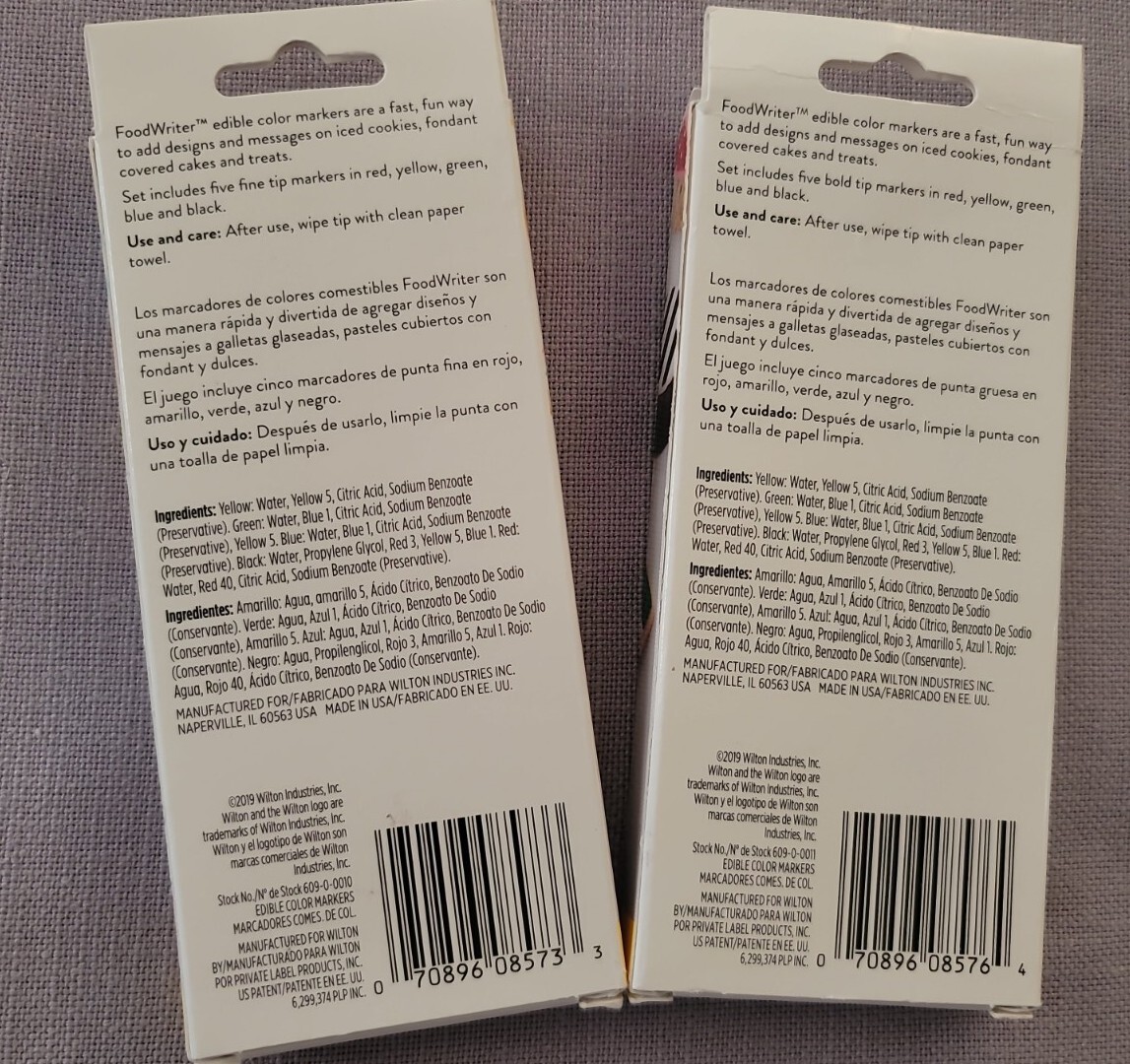 LOT 2 Wilton Foodwriter Edible Color Markers Bold Tip+Fine Tip Set of 5 ea A35UH