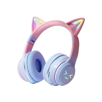 Wireless Cat Ear Bluetooth Headphones RGB LED Lights Stereo Mic Kids Gaming
