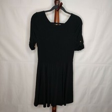 Express women's size M lined dress black fit & flare adj. sleeves scoop neckline