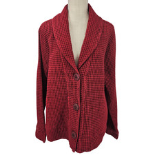 Focus Casual Life Cotton Blazer Jacket Red Women's L Button Front Lagenlook