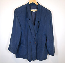Linea Milano 100 Silk Navy Blue Blazer Womens Size EU 46 US 14 Shoulder Pads