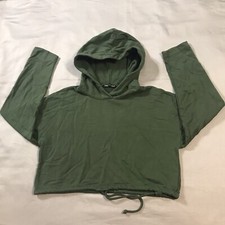 Zara Hoodie Womens Small Green Cropped Drawstring Cotton